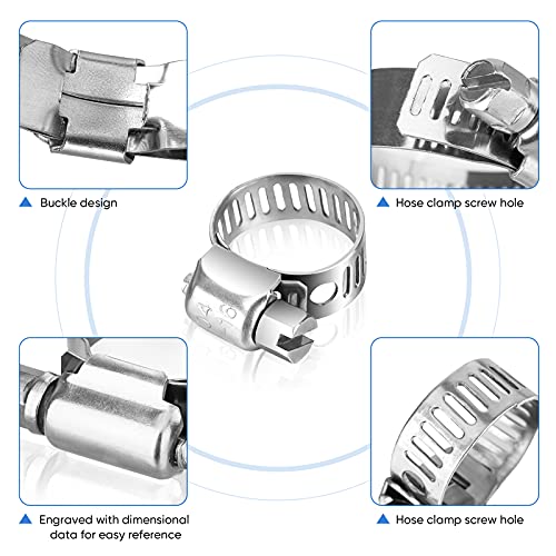 TICONN 20PCS Hose Clamp Set - 1/4''–7/16'' 304 Stainless Steel Worm Gear Hose Clamps for Pipe, Intercooler, Plumbing, Tube and Fuel Line - size: SAE Micro#4 20PCS 1/4"~7/16"