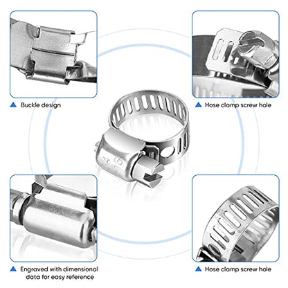 TICONN 20PCS Hose Clamp Set - 1/4''–7/16'' 304 Stainless Steel Worm Gear Hose Clamps for Pipe, Intercooler, Plumbing, Tube and Fuel Line - size: SAE Micro#4 20PCS 1/4"~7/16"