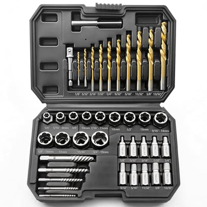 40 pcs Bolt Extractor Set, Screw Extractor, hub nut Removal Tool with Left-Hand Drill bit, HSS Cobalt Drill bit, Easy Screw Removal Tool Set for Damaged, Frozen, Broken, Rusty Screws and Bolts - size: 40