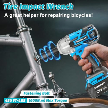 GardenJoy Cordless Impact Wrench, 1/2" 450Ft-lbs, 4.0Ah Battery & 4 Sockets | 600N.m Max Torque, with Fast Charger, for Car Tire Lug Nut Removal & Maintenance Tasks