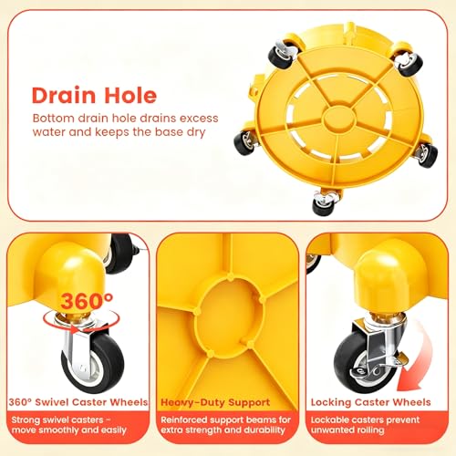 Heavy-Duty Bucket Dolly with Wheels, 5 Gallon Bucket Roller with Locking Casters & Secure Clamp, Rolling Bucket Cart for Cleaning, Gardening, Industrial Use, Max Load 300 Lbs (Yellow) - color: Yellow