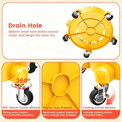 Heavy-Duty Bucket Dolly with Wheels, 5 Gallon Bucket Roller with Locking Casters & Secure Clamp, Rolling Bucket Cart for Cleaning, Gardening, Industrial Use, Max Load 300 Lbs (Yellow) - color: Yellow