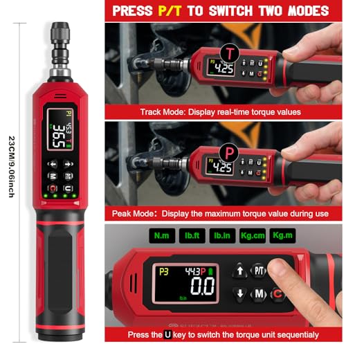 SUERCUP ±1% Accuracy, Digital Torque Screwdriver, 1.5-88.5in-lbs/0.15-10Nm | 1/4'' Drive Inch Pound Torque Screwdriver Electrician, LED, Buzzer, Vibration, 9 Preset Mode 5 Units for Bike, Gunsmithing - size: 1/4-Inch 1.5-88.5in-lbs./0.15-10N.m