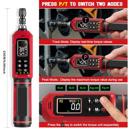 SUERCUP Digital Torque Screwdriver, 0.8-53.1in-lbs/0.09-6Nm, ±1% Accuracy | Electrician Torque Screwdriver, LED , Buzzer, Vibration, 9 Preset Mode and 5 Units, For Bike, Gunsmithing , Scope Mounting - size: 1/4-Inch 0.8-53.1in-lbs/0.09-6N.m