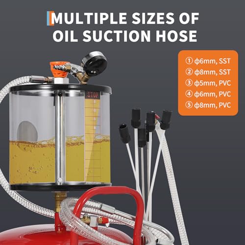 Garvee 20 Gallon Waste Oil Drain Tank, Air Operated Portable Oil Drainer with Adjustable Funnel, Fluid Fuel Transfer Drainage with Wheels, Oil Change Container for Automotive Workshops - size: 20 Gallon - Measuring Cup - Red