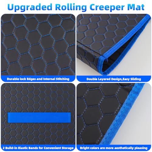Magic Rolling Creeper Mat, 60 x 28in Foldable Two-Layer Cars Mechanic Repair Mat with Storage Bag, Multifunctional Mechanic Creeper Automotive Tool for Low Clearance, Special Roads, Cars, SUVs, Blue - color: BLUE