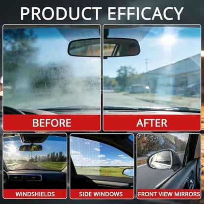 Automotive Oil Film Cleaning Brush for Car Windshield, Clear Vision Car Glass Cleaner with Towels, Press-and-Wipe Cleaner Removes Oil Film, Road Grime & Water Spots for Night & Rain, 2 Pack