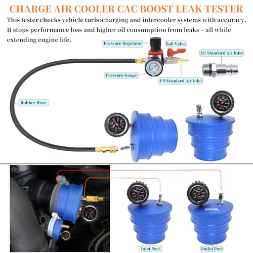 Charge Air Cooler CAC Boost Leak Tester with 3" 3.5" 4" Billet End Caps | 6061 Aluminum CAC Pressure Tester with 5Ft. Extension Line and US & EU & JP Standard Air Connectors for Class 7 & 8 Trucks - size: 13pcs