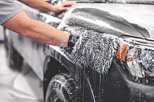 The Rag Company - The Cyclone Ultra Wash Mitt + Cyclone Ultra Wash Pad 6in x 8in Combo Pack - Microfiber Blend, Twist Loop Interior Liner Ideal for Foam, Soap + Bucket, & Rinseless Washing Methods