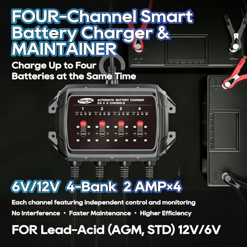 TOPDC 4-Bank 8A Smart Battery Charger for Lead-Acid, AGM and STD | Overcharge protection helps manage all four charging banks during automatic battery maintenance. - size: 8A (2A*4Banks)
