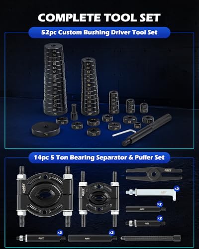 Orion Motor Tech 2 in 1 Bushing Driver Tool & Bearing Press Kit, Complete Bushing & Bearing Service Kit with 2" and 3" Jaws, 5 Ton Capacity Bearing Separator, Heavy Duty Wheel Bearing Puller Tool Set