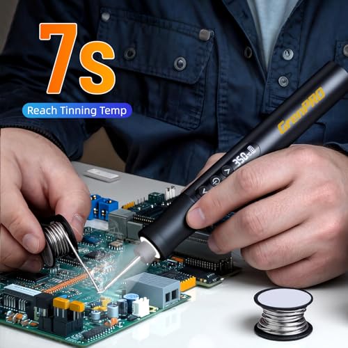 GRENPRO Cordless Soldering Iron Kit, 7 Seconds Fast Heating (300F-1020F), Auto Sleep, 3 Precision Soldering Tips (C210), 360 Swivel Stand, Digital Display, LED Light for Precision Repair