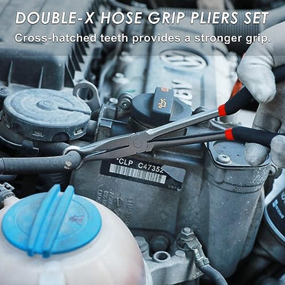CASOMAN 3Pcs 11" Hose Gripper Plier Set, Black & Red, 5/16-Inch, 1/2-Inch, 3/4-Inch Dia, Offset Spark Plug Boot Removal Pliers Serrated Jaws for Hard to Reach Narrow Spaces - style: 3PCS