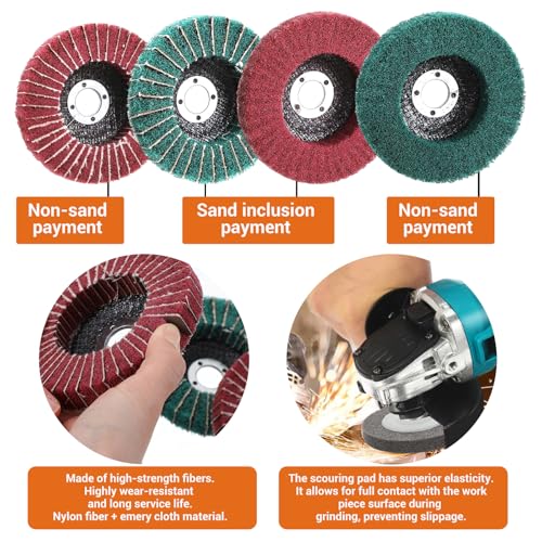 18 Pack 4 Inch Buffering Wheels Polishing Kit with Compound for Angle Grind | Includes 14 Pcs Nylon Fiber Flap Disc & Wool Felt Polishing Wheel, 3 Pcs Buffing Compounds and Sanding Sponge