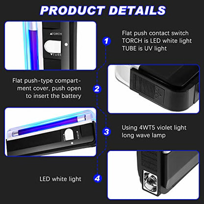 Dunzy 2 Pcs Handheld UV Black Light Flashlight Portable Blacklight LED UV Light Battery Operated Black Blacklight Torch Counterfeit Bill Detector