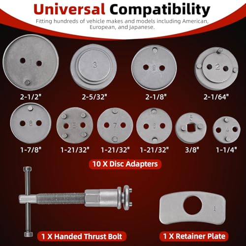 8MILELAKE 12pcs Disc Brake Caliper Compression Wind Back Tool Kit, Heavy Duty Brake Piston Caliper Compression Tool Set for Brake Pad Replacement Fit For Most American, European, Japanese Autos