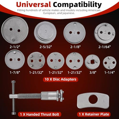 8MILELAKE 12pcs Disc Brake Caliper Compression Wind Back Tool Kit, Heavy Duty Brake Piston Caliper Compression Tool Set for Brake Pad Replacement Fit For Most American, European, Japanese Autos