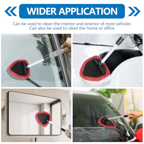 wuyaoyao Car Windshield Cleaning Tool, Car Windshield Window Cleaner, Auto Window Glass Cleaning Kit with Extendable Handle & Reusable Microfiber Pad & Spray Bottle, Universal Car Accessories (Red) - color: Red
