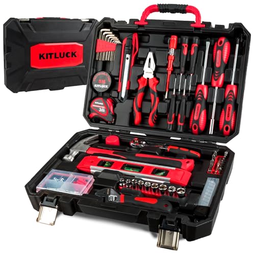 KITLUCK 138-piece Home Tool Kit, Household Hand Repair Tool Set for men, Portable Basic Tool box Set with Tools (Screwdriver, Plier, Wrench, Socket, Harmer, Rule, etc.) for Home and Car - size: 138Pcs