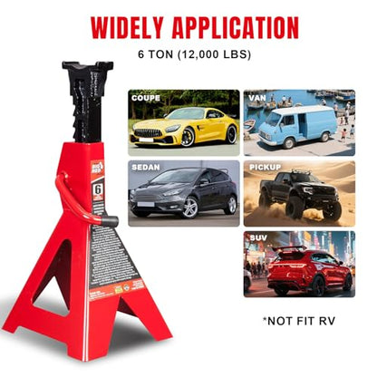 BIG RED T46202 Torin Steel Jack Stands: 6 Ton (12,000 lb) Capacity, Red, 1 Pair - size: 6 Ton, style: normal