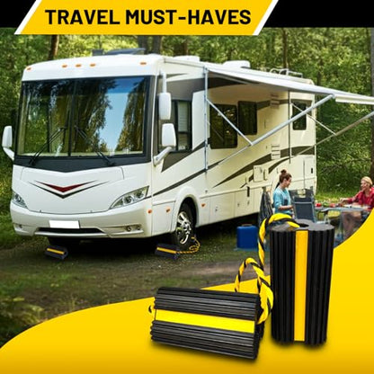 ROBLOCK Heavy Duty Wheel Chocks, Rubber Wheel Block Non-Slip Base with Nylon Rope Yellow Reflective Tape - 1 Pair Black, Wheel Stoppers for Travel Trailers, RV, Aircraft, Car, Camper, Truck - color: 2pack