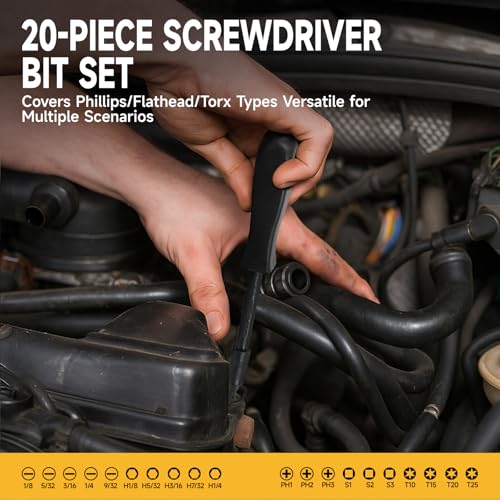 STEELITE 72 PCS 3/8" Impact Socket Bit Set 6 Point, CRV SAE and Metric Sizes (5/16 to 3/4-Inch & 8-22 mm), 2 Extension Rods, 1/4" & 1/2" Adapter, Universal Joint, Screwdriver Handle with 20 Bits