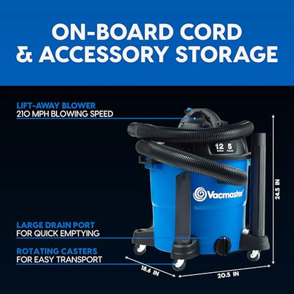 Vacmaster Blue Line 12-Gallon* 5 Peak HP† Wet/Dry Vacuum with Detachable Blower VBV1210 - size: 12 Gallon 5 Peak HP