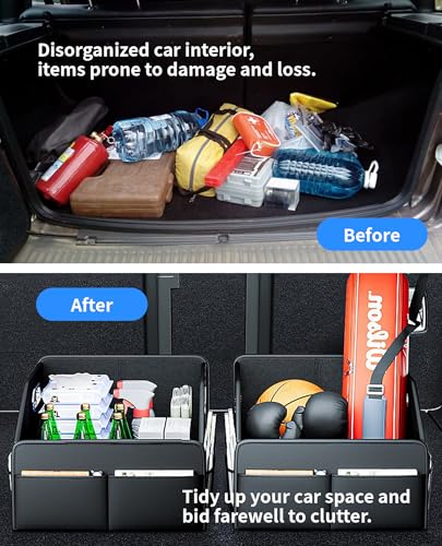 Car Storage Organizer Foldable PU Leather Front Seat Caddy | 12.6 Inch,8 Compartments,Dual Metal Handles,Anti-Slip Straps,For Car Seat & Floor