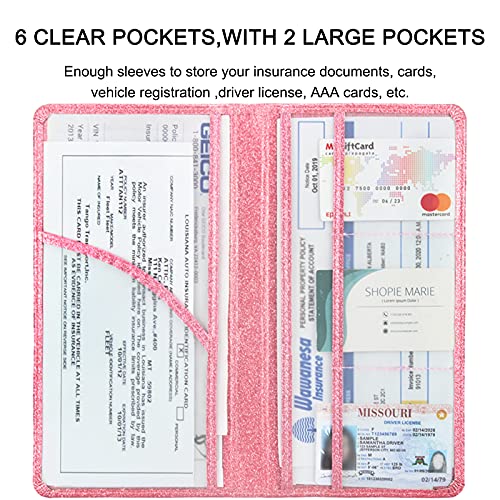 Car Registration and Insurance Holder, Premium Leather Insurance and Registration Holder,vehicle Glove Box Car Organizer, with Magnetic Shut for Cards, Driver License (Glitter Pink) - color: 06-Glitter Pink