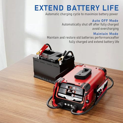 12V/24V Car Battery Charger & Engine Starter – Up to 50A Fast Charging, 250A Cranking Amps, Auto Maintainer, Desulfator, Repair & Winter Mode for AGM, Gel, Deep Cycle Batteries - color: 50A