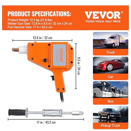 VEVOR Stud Welder Kit, 5500 Stud Welder Dent Repair Kit, 800VA Spot Welder Stud, 110V Welder Stud Kit, Stud Gun Dent Puller Kit with Complete Accessories, Dent Welder Repair for Auto Body Repairing