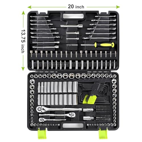 FASTPRO 249-Piece Mechanics Tool Set, 1/2", 3/8", 1/4" Socket Set, SAE and Metric Socket Wrench Set, Include Combination Wrenches, Ratchets, Hex Keys, Tool Kit for Auto Repairs and Maintenance