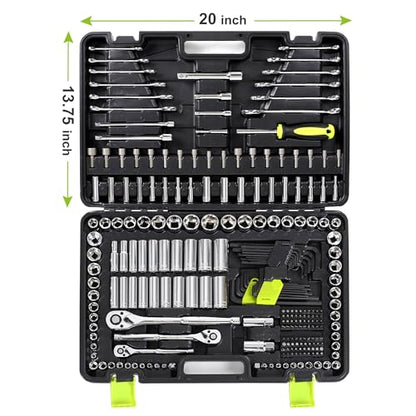 FASTPRO 249-Piece Mechanics Tool Set, 1/2", 3/8", 1/4" Socket Set, SAE and Metric Socket Wrench Set, Include Combination Wrenches, Ratchets, Hex Keys, Tool Kit for Auto Repairs and Maintenance