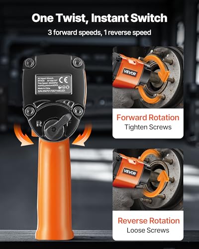 VEVOR 1/2-Inch Air Impact Wrench, Up to 738 ft-lbs Nut-busting Torque, Stubby Size & Lightweight Pneumatic Impact Gun for Auto Repairs and Maintenance - style: 1/2" Stubby Size