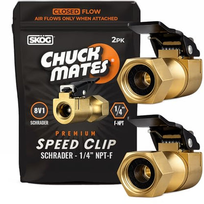 Chuck Mates Premium 1/4" NPT Quick-Connect Tire Chuck, Closed-Flow (2 Pack) | Skip the Teflon tape with SimpleSeal hose connection - size: 2 Pack NPT Closed-Type