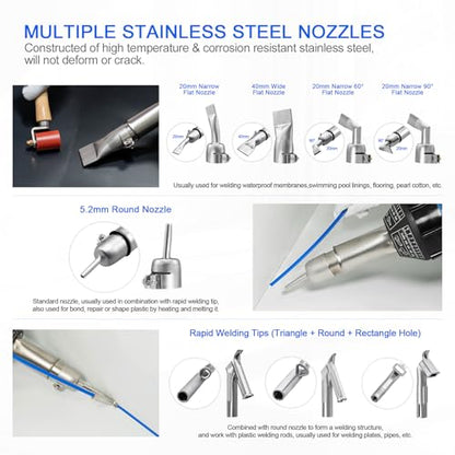 Hot Air Plastic Welder 1600W, Complete Accessories & Nozzles for Plastic Welding Roofing Kit 110V, Vinyl PVC TPO Roof Handheld Hot Air Heat Gun Plastic Welding Torch - size: Complete Accessories Ver. (In Carrying Case)