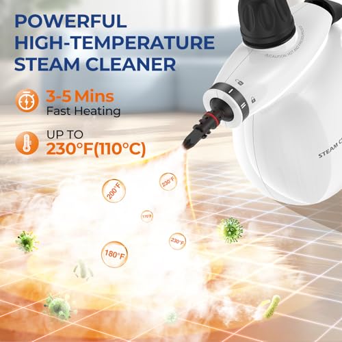 Steam Cleaner, Pressurized Handheld 13pcs Multi-Purpose Natural Deep Cleaning Steamer, Portable Steamer for Cleaning Home, Grout, Kitchen, Car, Window, Upholstery, Bathroom and Clothes, White - color: Black&White
