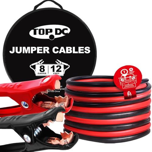 TOPDC 8 Gauge 12FT Jumper Cables Heavy Duty Booster | For Car, SUV & Truck Battery Jump Start. Automotive Grade, Works on Dead or Weak Batteries. Carry Bag Included. - size: 8 Gauge, (12FT)
