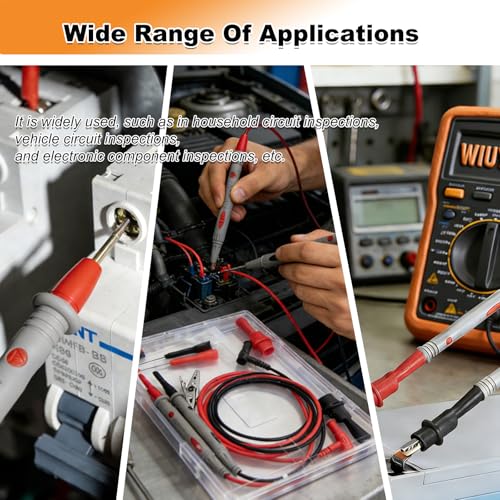 Multimeter Leads Kit, 49-Inch Silicone Test Leads, CAT III 1000V 20A | Premium probe accessories; gold-plated tips; alligator clips; 0.8 mm back probes; fits Fluke, AstroAI and Klein meters