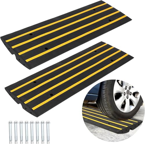 Rubber Driveway Gutter Slope Ramp 48in 2Pack - Rubber Curb Ramps for Driveway, Low Profile Design for Cars, Water Channel for Drainage, Perfect for Driveway Thresholds