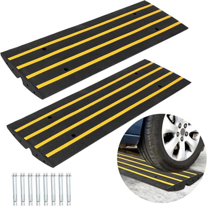Rubber Driveway Gutter Slope Ramp 48in 2Pack - Rubber Curb Ramps for Driveway, Low Profile Design for Cars, Water Channel for Drainage, Perfect for Driveway Thresholds