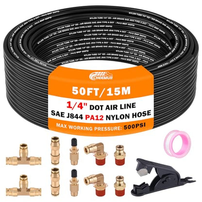 CheeMuii 50FT 1/4 DOT Air Line with 10 Pcs Brass Fittings Kit for Air Bags Suspension - size: 1/4Inch-13Pcs