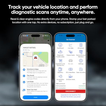 Bluetooth OBD2 Car Scanner & Code Reader with Find M Tracker for iPhone iOS Android - No Monthly Fee, Diagnose Engine ABS SRS & 7000+ Faults for Vehicles 1996 and Newer (Green) - color: Green