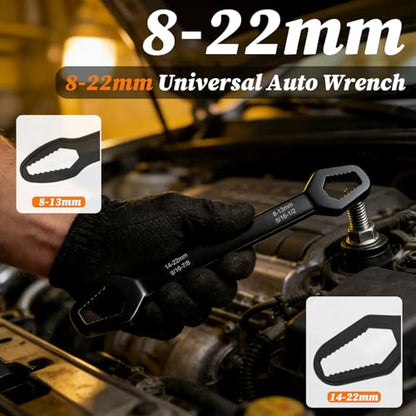 Universal Self Adjusting Wrench, 8–22mm Double Ended Multifunctional Self-Tightening Adjustable All in One Tool, Car Torque Wrenches for Tight Spaces Tools (2pcs)