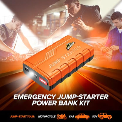 Armor All Car Jump Starter Emergency Power Bank Kit, 800 Amp Peak, 2.4 Amp Phone Charge USB Port, LED Light, Strobe, SOS, Overcharge & Discharge Protection, 7200mAh, For Cars Trucks Motorcycles & More
