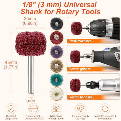 90-Piece Abrasive Buffing & Polishing Wheel Set - 1/8" Shank, 1" (25mm) 80-800 Grit, 15 Wool Felt Buffing Wheels, Rotary Tool Polishing Kit for Metal, Jewelry, Wood, Glass - color: Black 90Pcs