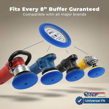 TCP Global 8" Blue Foam Buffing Pad Light Cut Polish Hook and Loop Backing - Buffing Pad for Automotive, Marine, Truck, RV & Compound Cutting - color: Blue