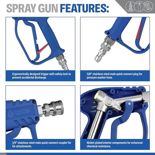 ESSENTIAL WASHER Short Pressure Washer Gun Swivel with Pressure Washer Foam Cannon Kit | Comes with Quick Connects and Nozzle Guard Tip - style: Stainless Swivel Gun With Foam Cannon
