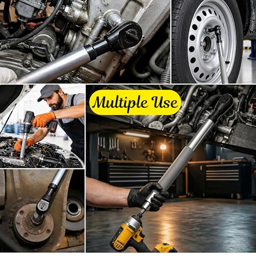 Offset Extension Wrench Impact, Right Angle Ratchet Extender for Tight Spaces, Socket Adapter Set, Compatible with Drill, Air Impact, Ratchet and Manual Wrench, Automotive Repair