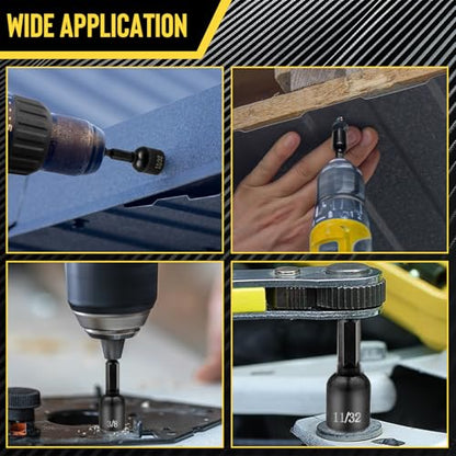 9-PCS Magnetic Nut Driver Set - Impact Nut Driver Bit Set for Impact Drill, SAE, Drill Socket Set, 1/4 Inch Hex Shank, Cr-V Steel - style: 9pcs SAE